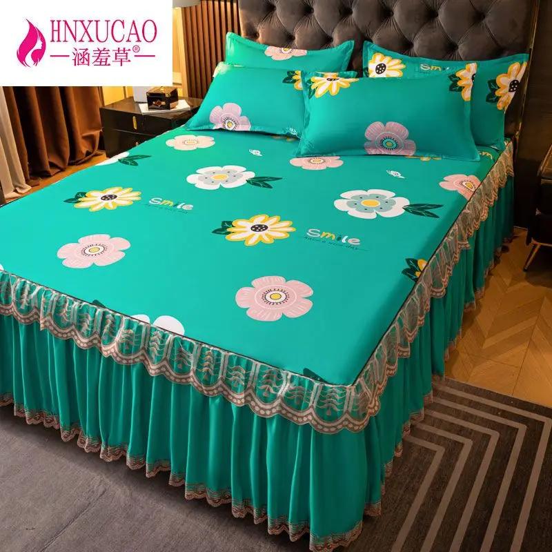 3Pcs/Lot Bed Dress Lace Set Full King Queen Double Beds Cotton Bed Sheet with Pillow Cases Suitable for Bedding Cover