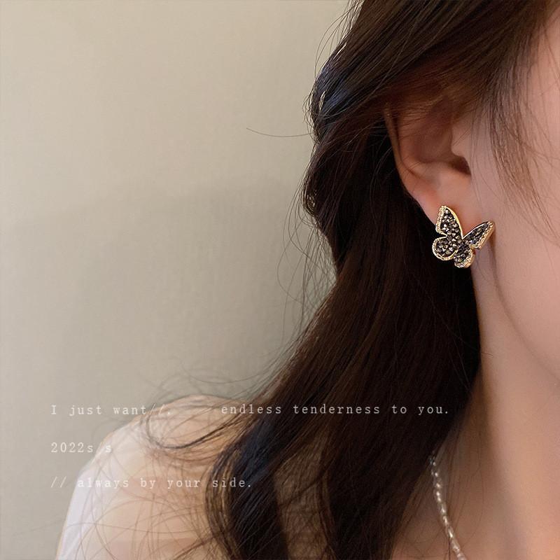 New Zircon Black Crystal copper Colour Butterfly Earrings for Women Fashion Personality Earrings Wedding Zircon Birthday Gifts