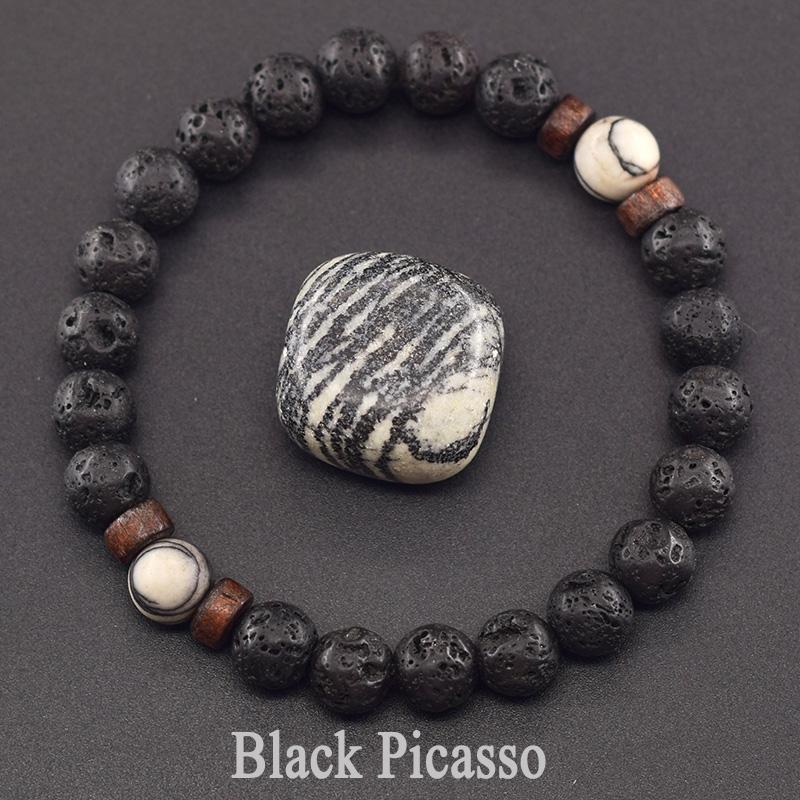 Natürliches gelbes Tigerauge-Perlenarmband für Männer und Frauen, schwarzes vulkanisches Lava-Armband, tibetisches Buddha-Armband, elastisches Seil, Paar-Steinarmband