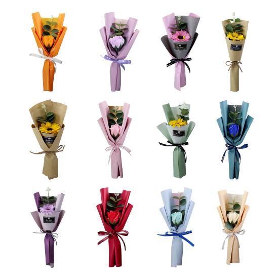 Yousheng Artificial Sunflower Bouquet Mini Scented Soap Flower Bouquet with Eucalyptus Leaves Gift for Birthday Valentine's Day Mother's