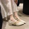 Fashion Elegant thick heeled pointed single shoes for summer breathable shallow mouth comfortable commuting small leather shoes