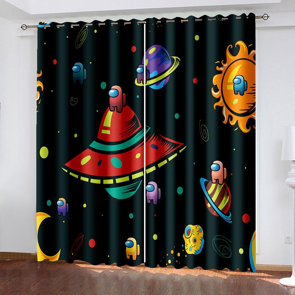 3D Personal Custom Cartoon Space Rocket Cute Kids Shading Window Curtrain Children's Short Curtains for the Living Room Bedroom