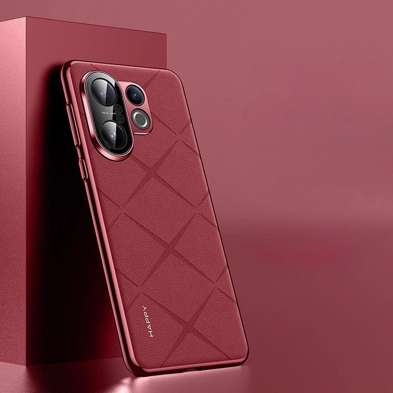 

Противоударный чехол из ПУ кожи для VIVO X200 FE с гальваническим покрытием, защита объектива камеры, жесткий чехол с задней крышкой для VIVO S30 Pro mini, бампер vivo X200 FE винный