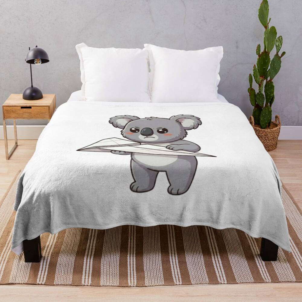 Cute Koala Folding Paper Airplane Throw Blanket