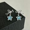 French Bowknot Star Rhinestone Earrings: Cool Blue Niche Design for Women