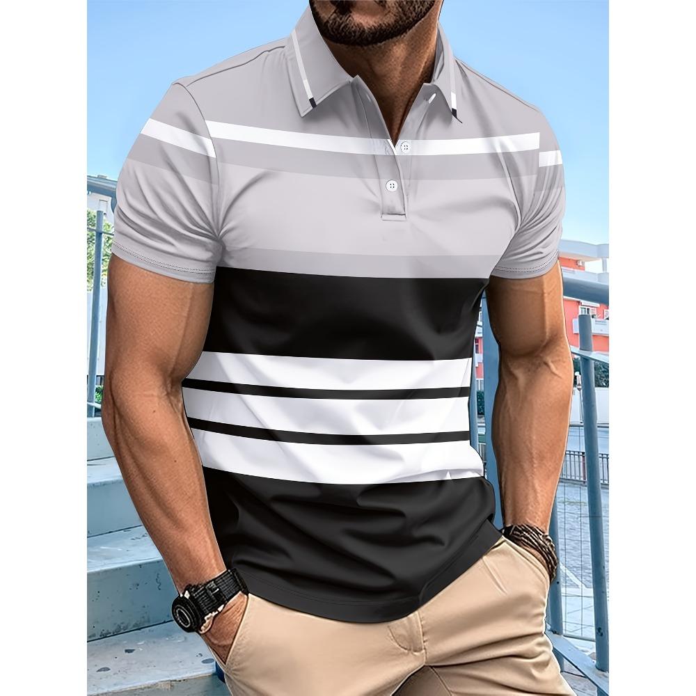 

Мужские гольф-джерси с короткими рукавами и воротниками, полосатые и летние с короткими рукавами 4XL