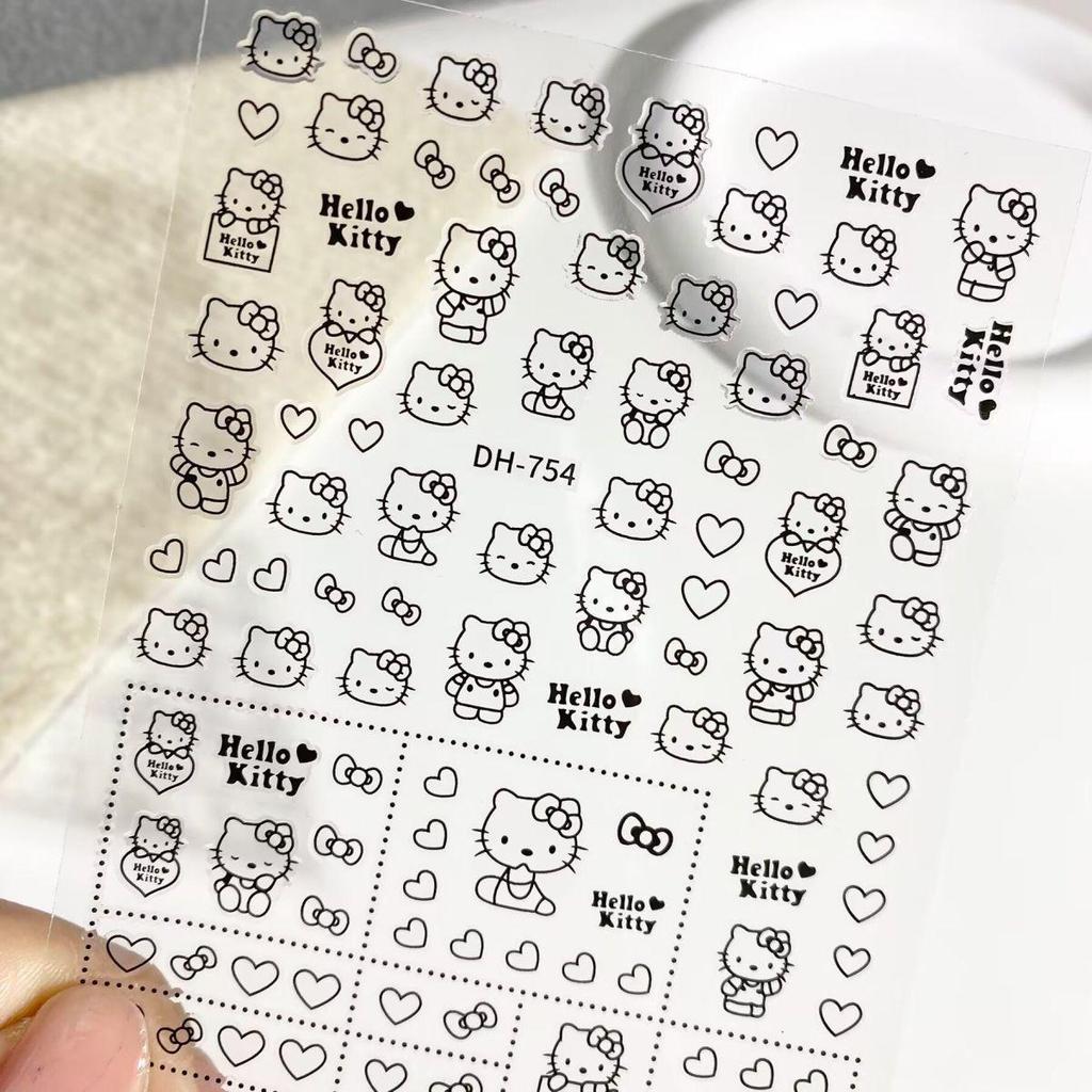 Hello Kitty Cartoon Nail Stickers & Decorations - Embossed Cat Design Ornaments