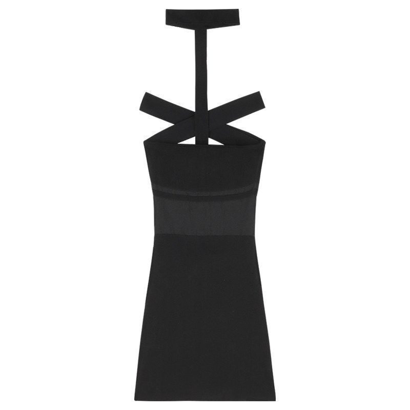 Design Sense Niche Black Spice Girl One-word Shoulder Korean Dress Women's Thin Sexy Hip Skirt