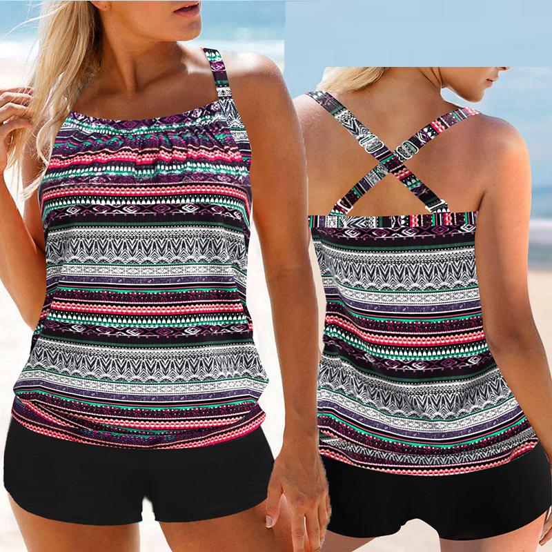 2024 Sexy Print Two Piece New Swimsuit Tankini Large Size Swimwear Women Flower Vintage Bodysuit Swim Beachwear Bathing Suit