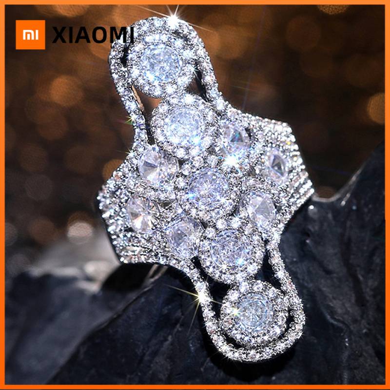 Xiaomi Huitan Geometric Design Women Ring Full Sparkling Cubic Zirconia Luxury Accessories for Party Daily Silver Color Fashion Jewelry