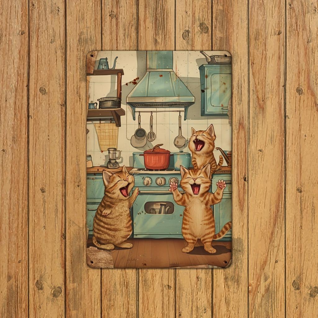 Vintage Kitchen Decor Playful Cat Iron Engraving Wall Art for Home Bedroom Dining Room Bar Cafe School Library