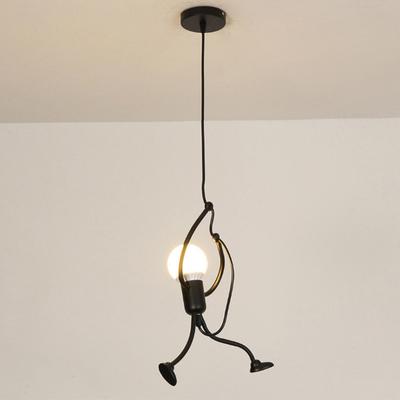 Candelabro de Hierro Vintage Hombrecito Artes Modernas Lámpara de Techo LED Decoración para Hogar Sala de Estar Dormitorio Infantil Negro E27 Lámparas Colgantes