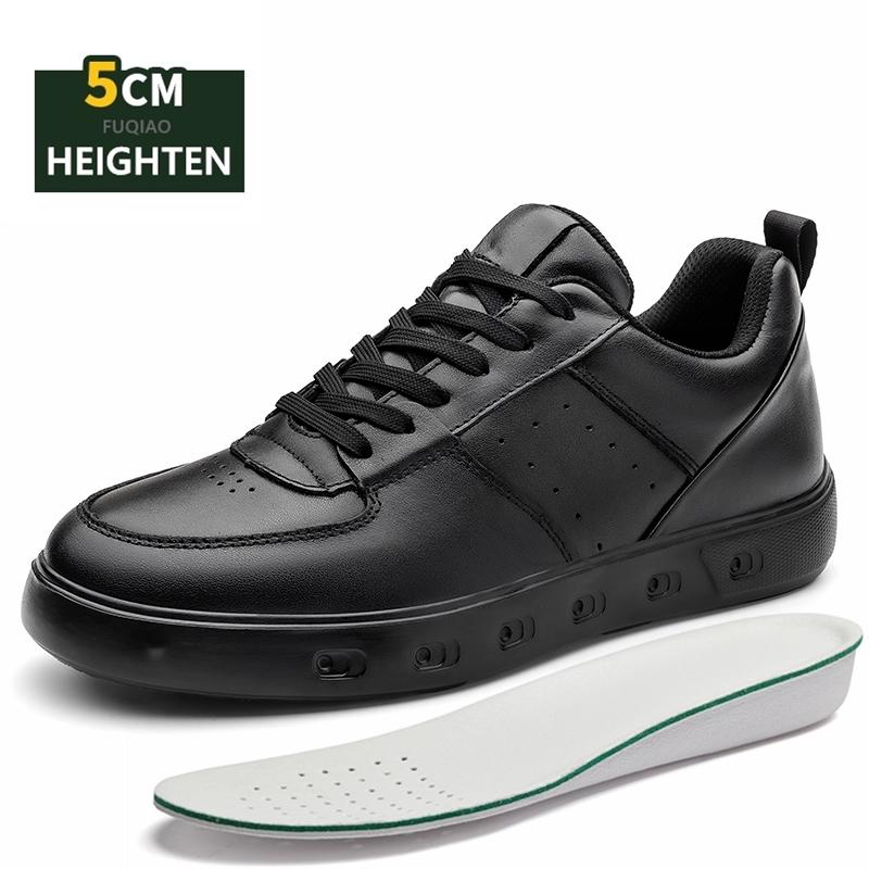 Men's Cow Leather Casual Height Increasing Sneakers Flat/5CM Elevator Shoes Breathable Comfortable Fashion Lift Footwear