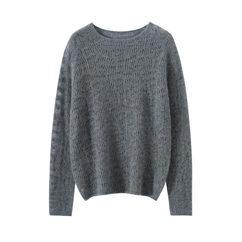 2024 Women's Cashmere Silk Knit Sweater - Hollowed-Out Long Sleeve Autumn/Winter Top