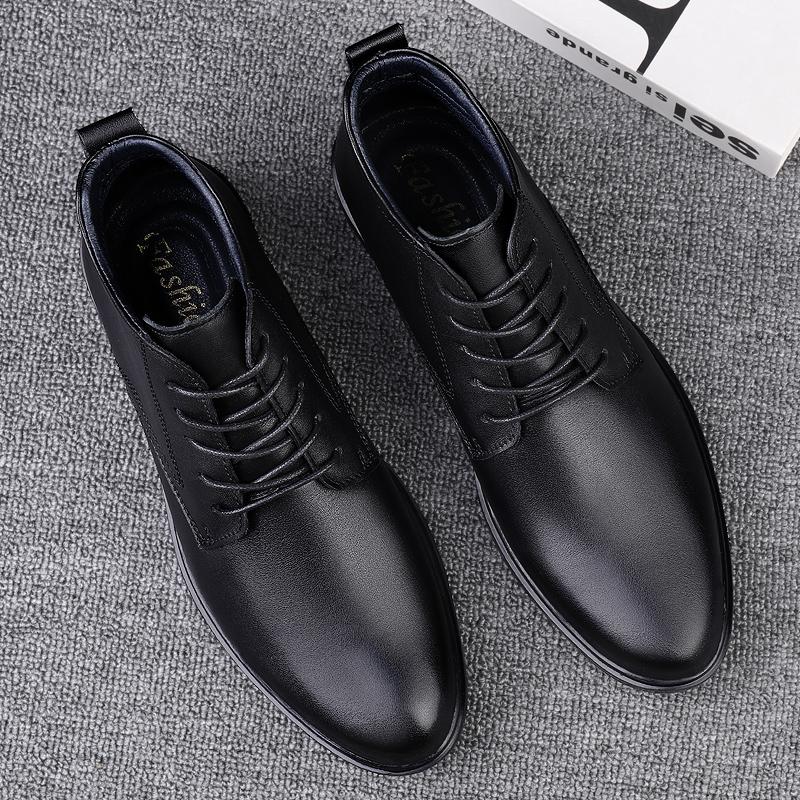 Fashion Genuine Leather Men's Boots Casual High Top Shoes Classic Male Motorcycle Boots Leisure Walk Botas Comfy Business Walking Shoes