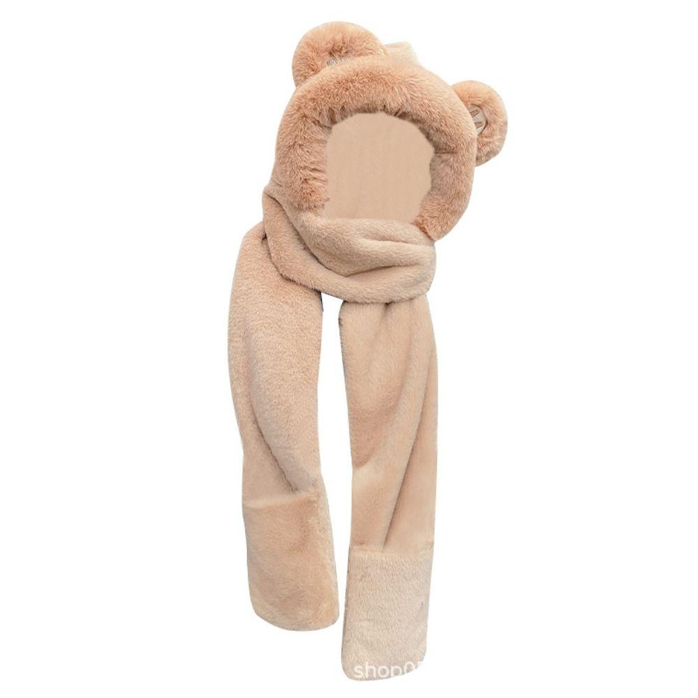 Cute Cartoon Bears Ears Plush Hat Warm Soft Hat Scarf Gloves Set Windproof Ear Protection Cap Women