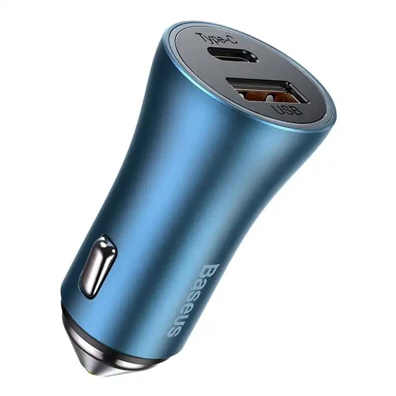 Billaddare Baseus Golden Contactor Pro, Usb + Usb-C, Qc4.0+, Pd, Scp, 40W (Blå) + Kabel USB-C till Lightning 1M (Blå)