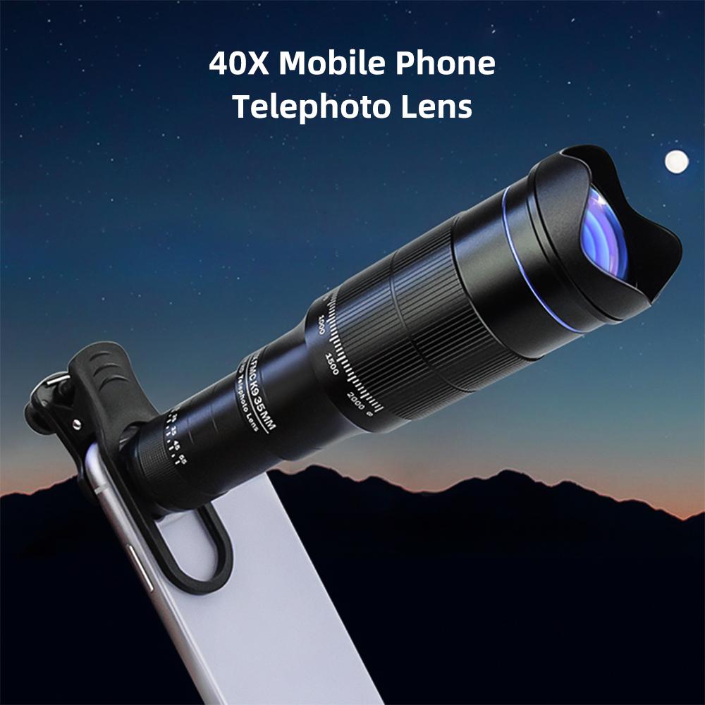 

40X Mobile Phone Telephoto Lens Kit with Lens Clip + Phone Holder + Extendable Tripod + Remote Shutter for Hiking Camping Wildlife Observation Mo