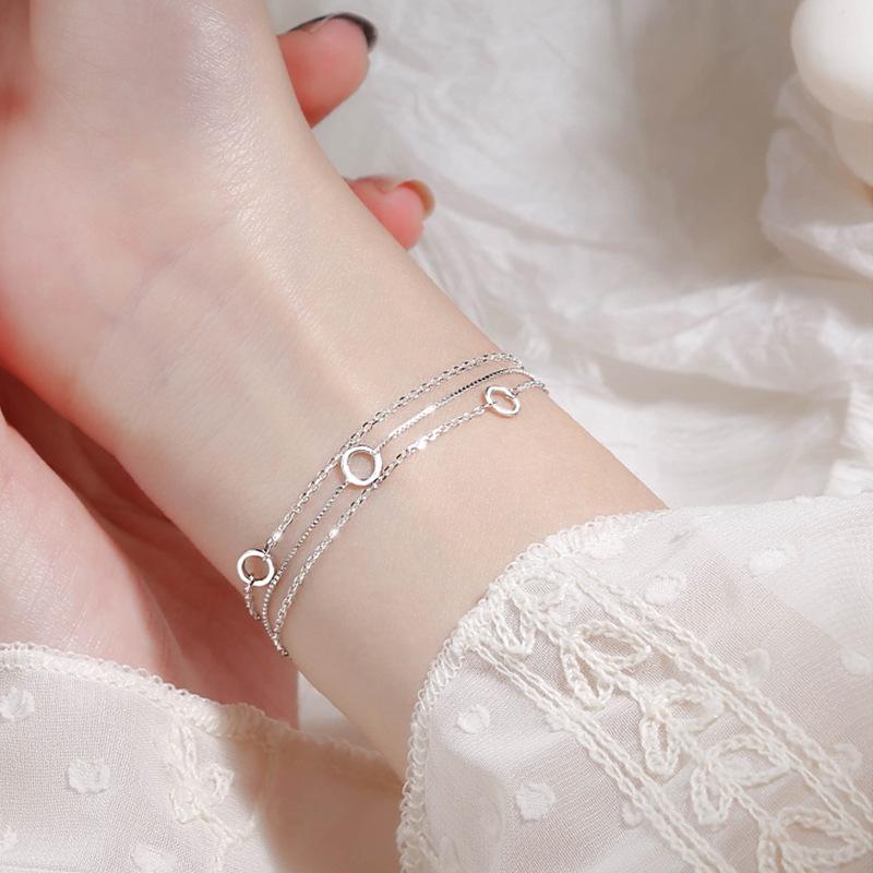 925 Silver Three-Layer Chain Circle Bracelet For Women Simple Exquisite Gift Wedding Accessories