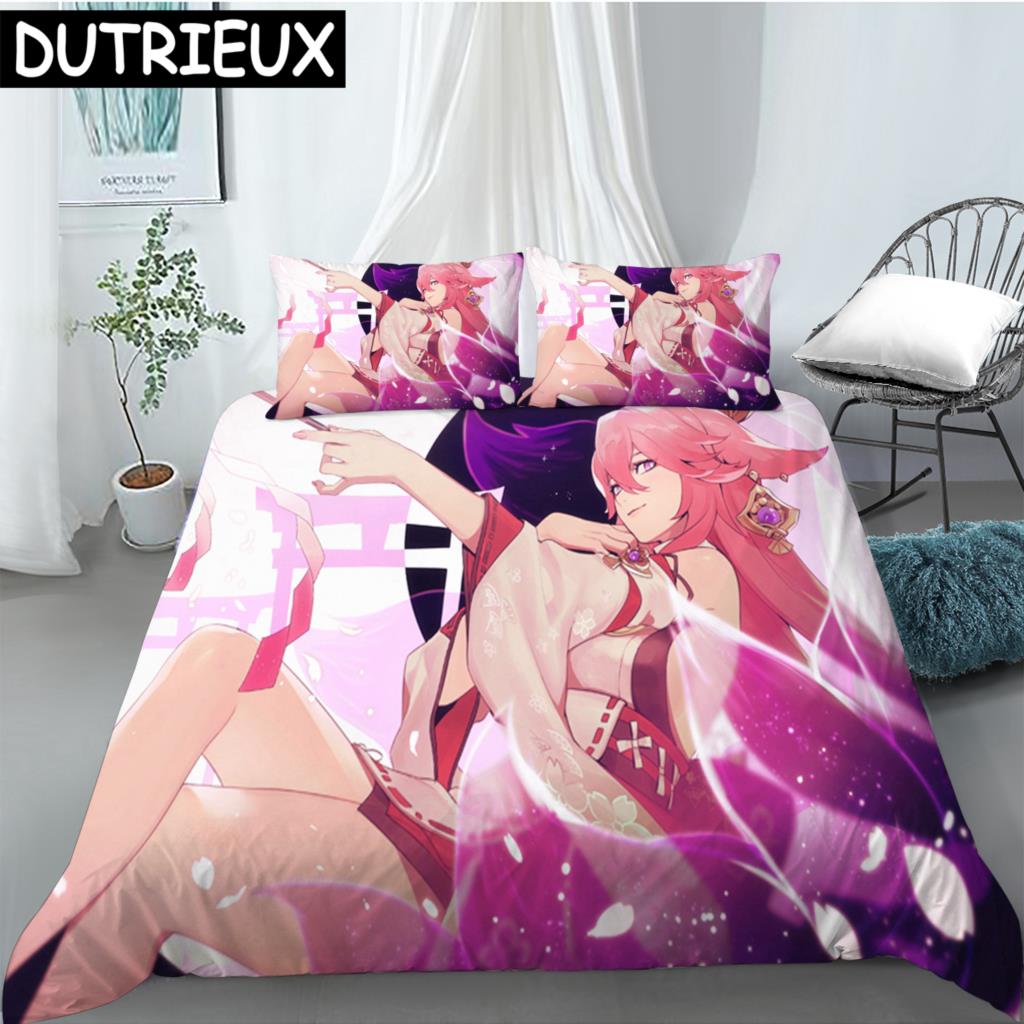 Hot Sale Game Anime Genshin Impact Printed Bedding Set Duvet Covers Pillowcases Comforter Bedding Set Bedclothes Duvet Cover 03