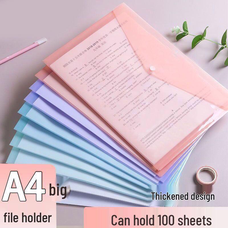 A4 Cartoon Transparent Snap Button File Bag with Label Storage