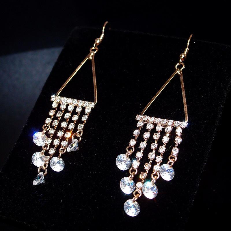 Star Shine Luxury Crystal Earrings Fashion Gala High-end Diamond Earrings Tassel Temperament Earrings