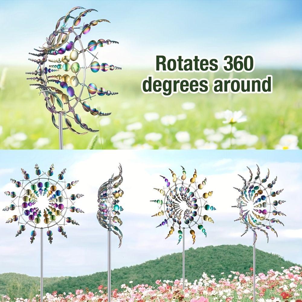 Ground Mounted Wind Spinner Wind Powered Kinetic Sculpture Metal Windmill  Garden Decoration