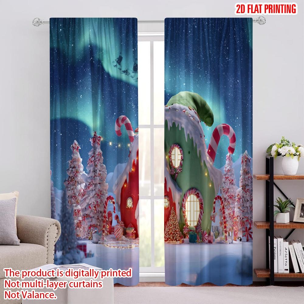 2pcs,2D Plane Printing Curtain Popular Christmas Red Truck Durable 100% Polyester Fabric (without Rod) Art Deco Festive for