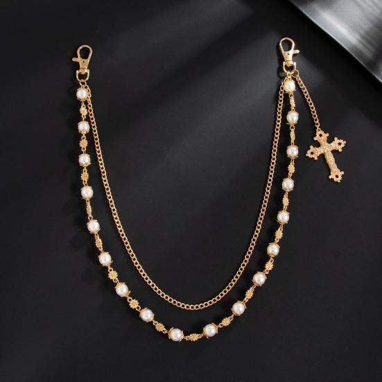 Pants Chain Faux Pearls Metal Flower Decor Wallet Chain Multi-layered