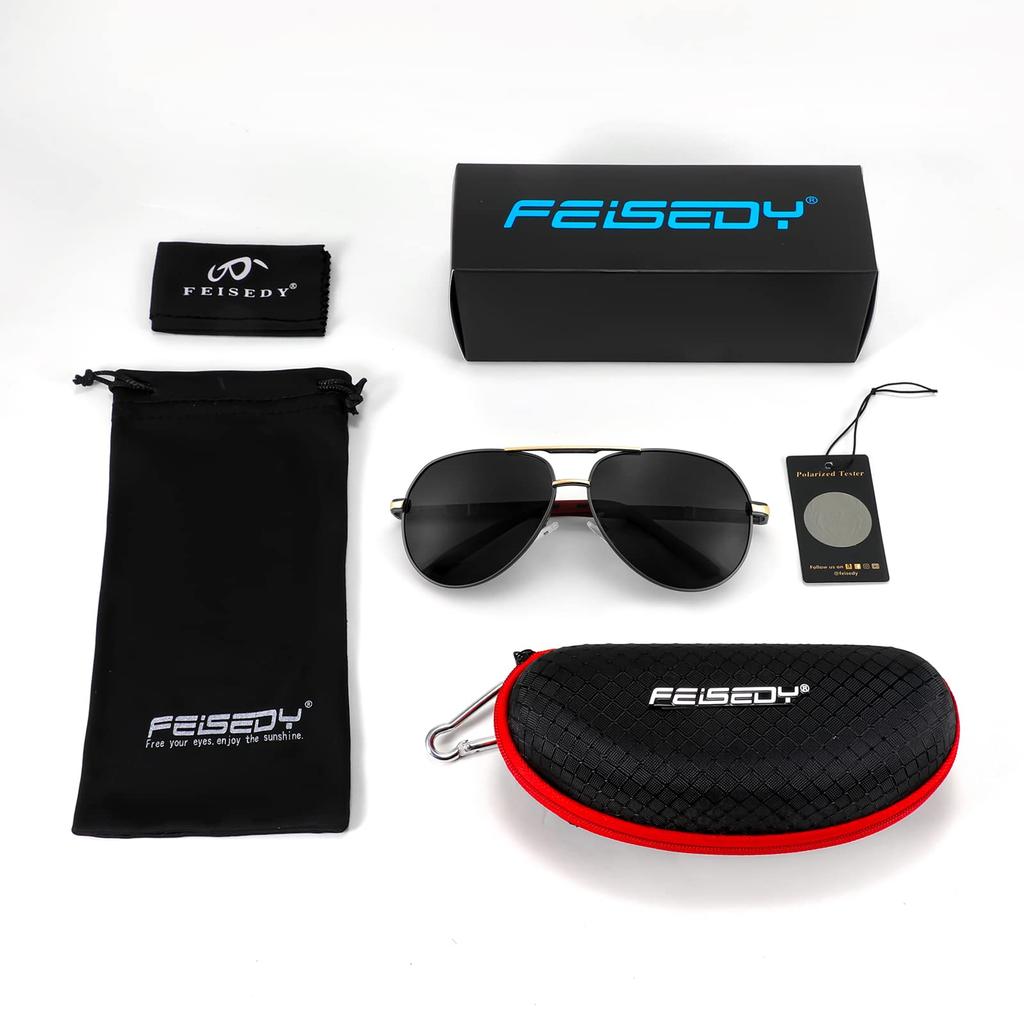 FEISEDY Polarized Large Teardrop Classic Metal UV400 for B1052 Men's Sunglasses, Pattern, Design, Frame, Protection, Driving,