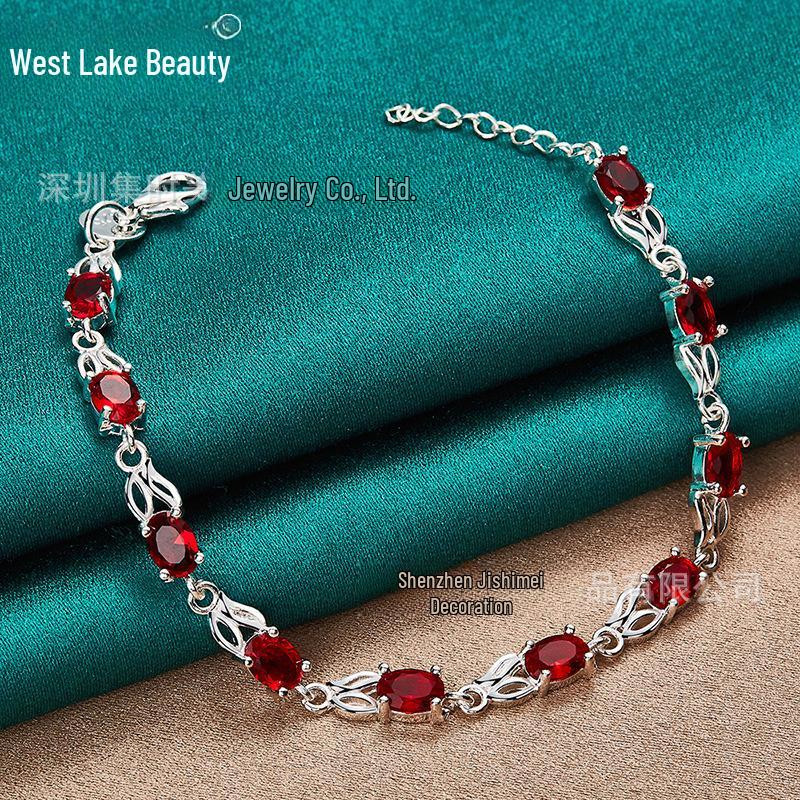 

West Lake Beauty Silver Bracelet with Red Cubic Zirconia Rabbit Charm for Women.