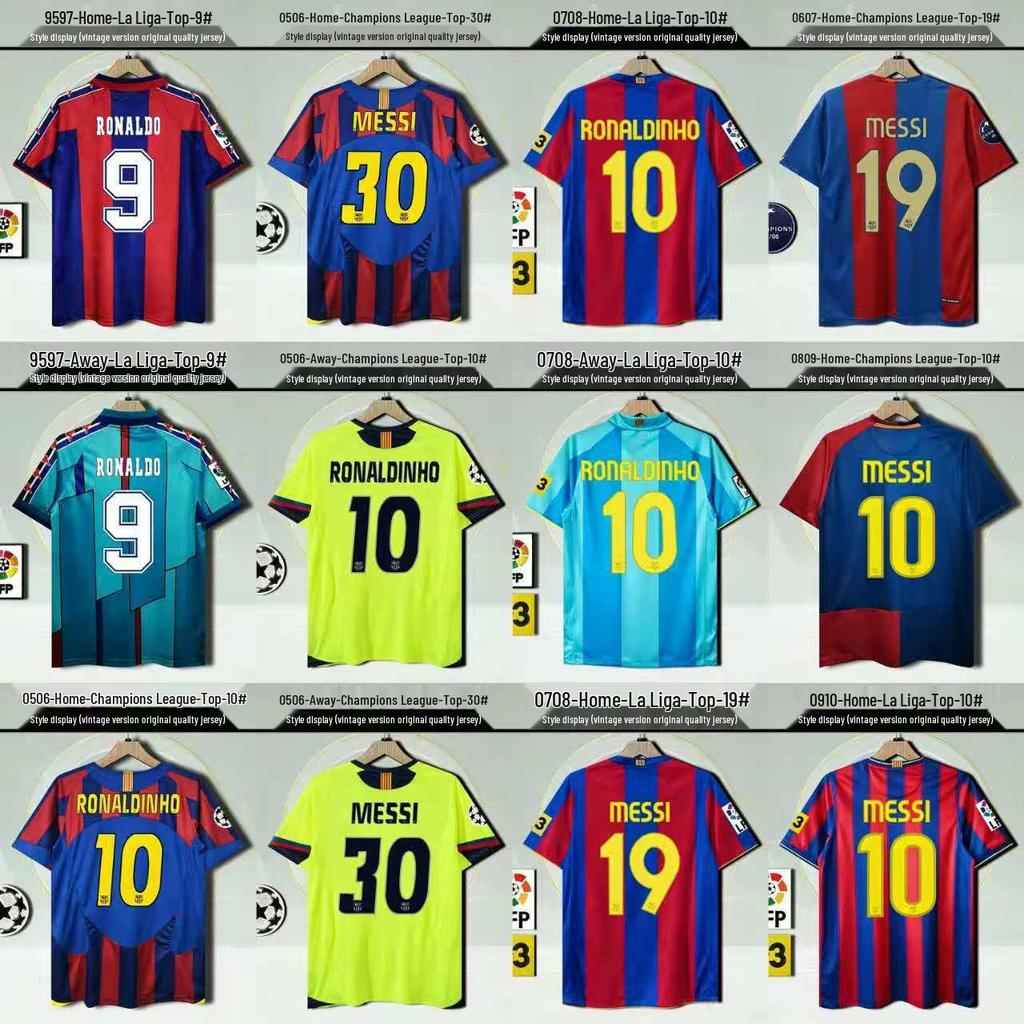 Barcelona Retro Trikot: Nein. 10 Messi, Nein. 9 Ronaldo, Nein. 10 Ronaldinho Gedenkausgabe