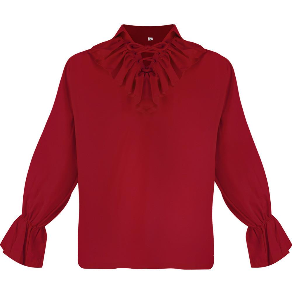 Medieval Bestselling Ruffled Puff Sleeve Shirt Vintage Men's Solid Color Cosplay Costume