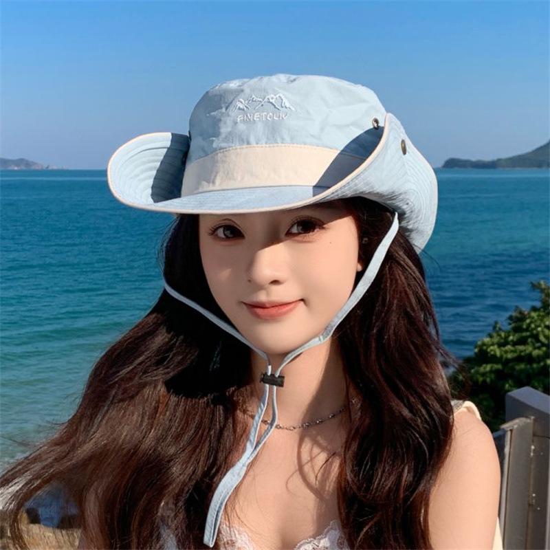 New letter color matching sun hat men's and women's sun protection breathable bucket hat versatile outdoor western cowboy mountaineering hat
