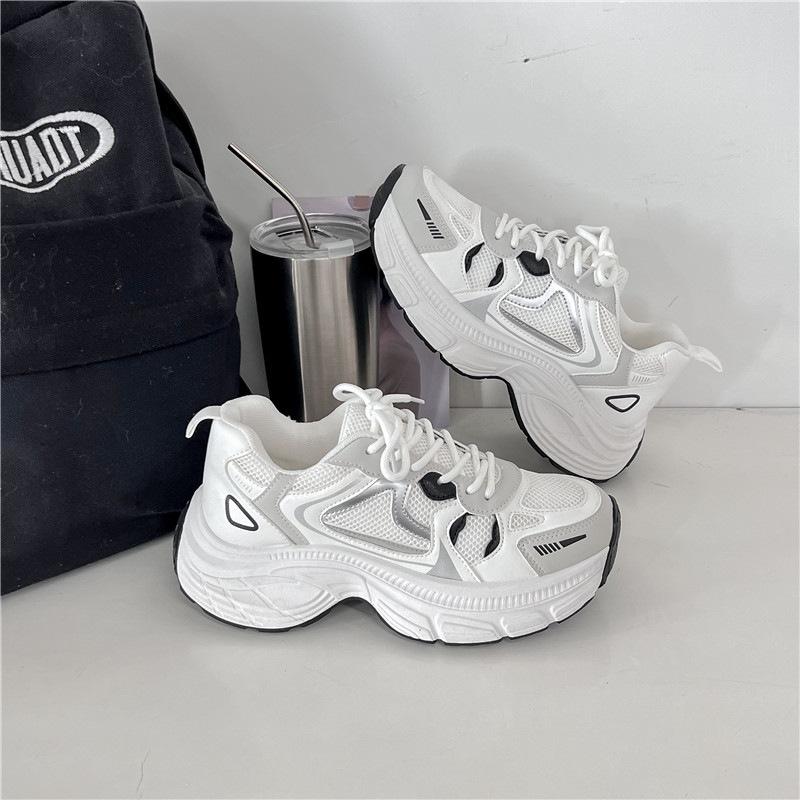 

Новые женские модные кроссовки на шнуровке, женская обувь на платформе, толстая подошва, сетчатая, воздухопроницаемая, пэчворк, цветная женская повседневная обувь 37