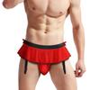 Men'S Sissy Skirted Ruffle Thong Panties Bowknot Low Rise G-String Bikini Briefs Underwear With 4 Gaters Belt Gay Sexy Lingerie
