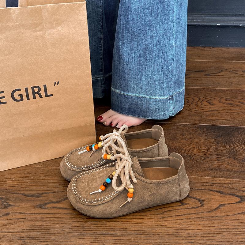 Retro women's new autumn flat-bottomed single shoes with one foot, lazy Doudou shoes, casual children