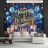 2D Blue Gold 80th Birthday Banner, Elegant Adult 80th Birthday Photography Backdrop