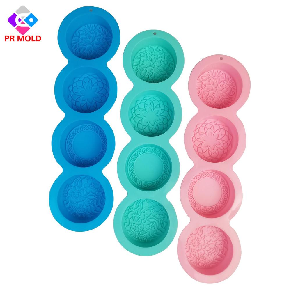 Four-piece Silicone Mold Set: Round Designs for Mooncakes, Soap, and Candles