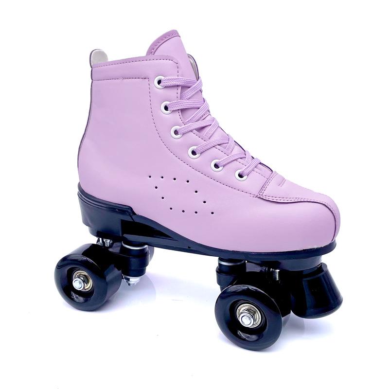Adult Unisex Double Row Roller Skates, Breathable Purple Leather, Jelly Wheels, Four-Wheel Design
