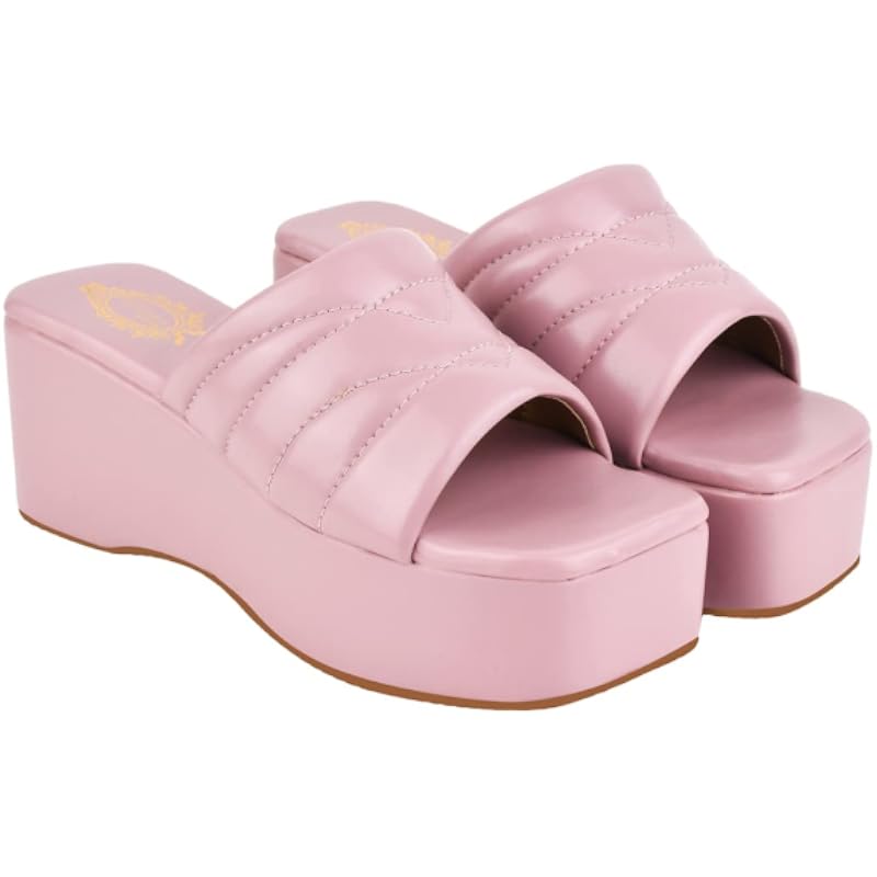 Shoetopia Retro Style Mauve Platform Heels For Women & Girls /Uk4