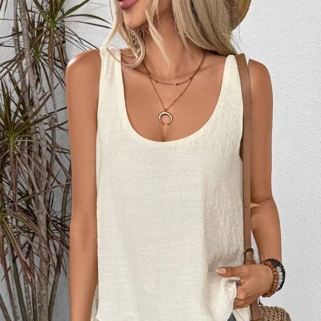 Blusa Laranja Sem Mangas com Barra de Babados e Alças Largas - Disponível em Várias Cores
