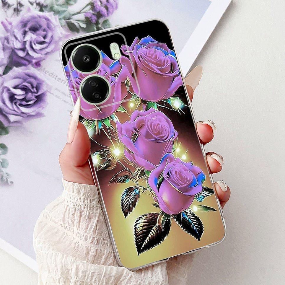 For Xiaomi Redmi 13C 5G 4G  Back Bumper Redmi 13 4G Colorful Butterfly Flower Painting Phone Case Transparent Soft TPU Silicone