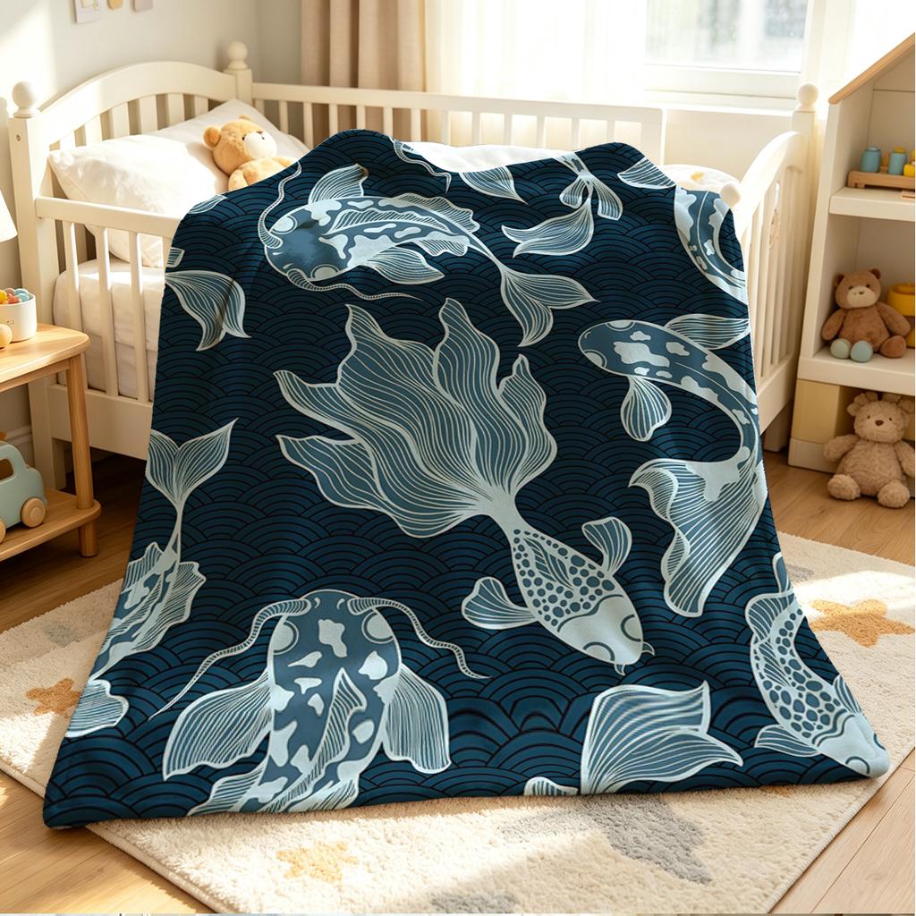 Koi Flow Flannel Blanket Warm Soft Halloween Christmas Couch Warm Cozy Decorative Decor Gift for All Season