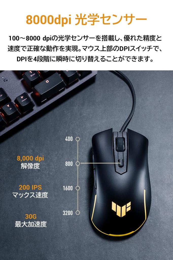 ASUS Gaming Mouse TUF Gaming M3 Gen II P56 ASUS Antibacterial Guard 8000dpi Wired 60 Million Clicks PTFE Mouse Sole 6 Programmable Buttons (59g /