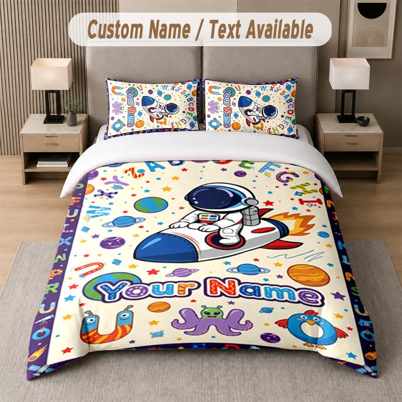 Space Cosmic Theme Custom Text Or Name 3Pcs Bedding Set 1 Flat Sheet & 2 Pillowcases Personalized Home Bedding