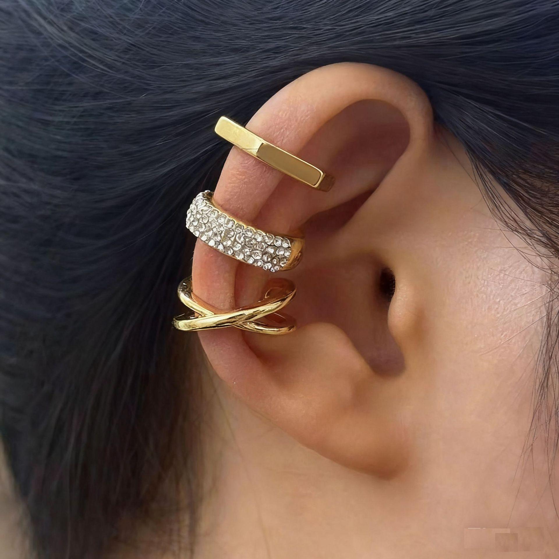 Hot-selling geometric ring design hollow without ear piercings ear clip set, ear bone clip stacking ear wear