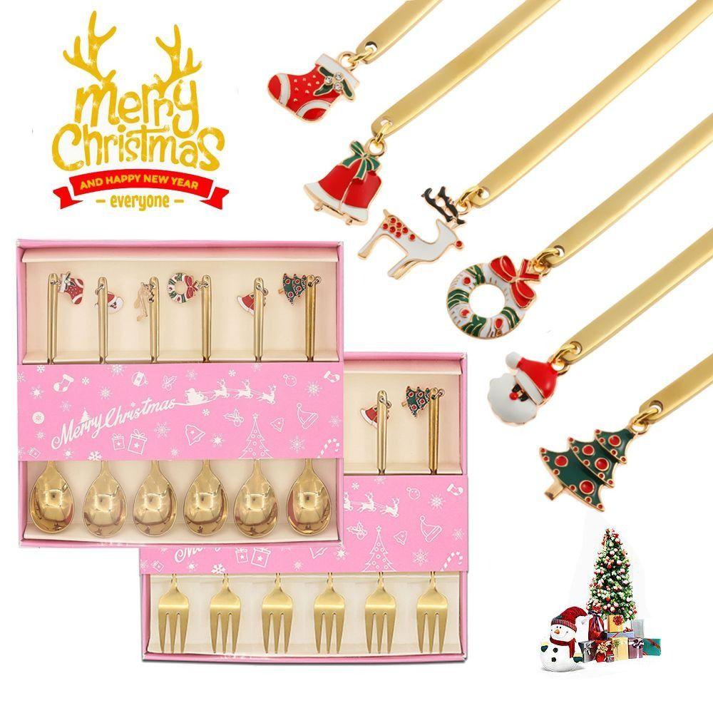 Elk Pendant Coffee Spoon Stainless Steel Tea Spoon Creative Christmas Spoon Set  Home Decor
