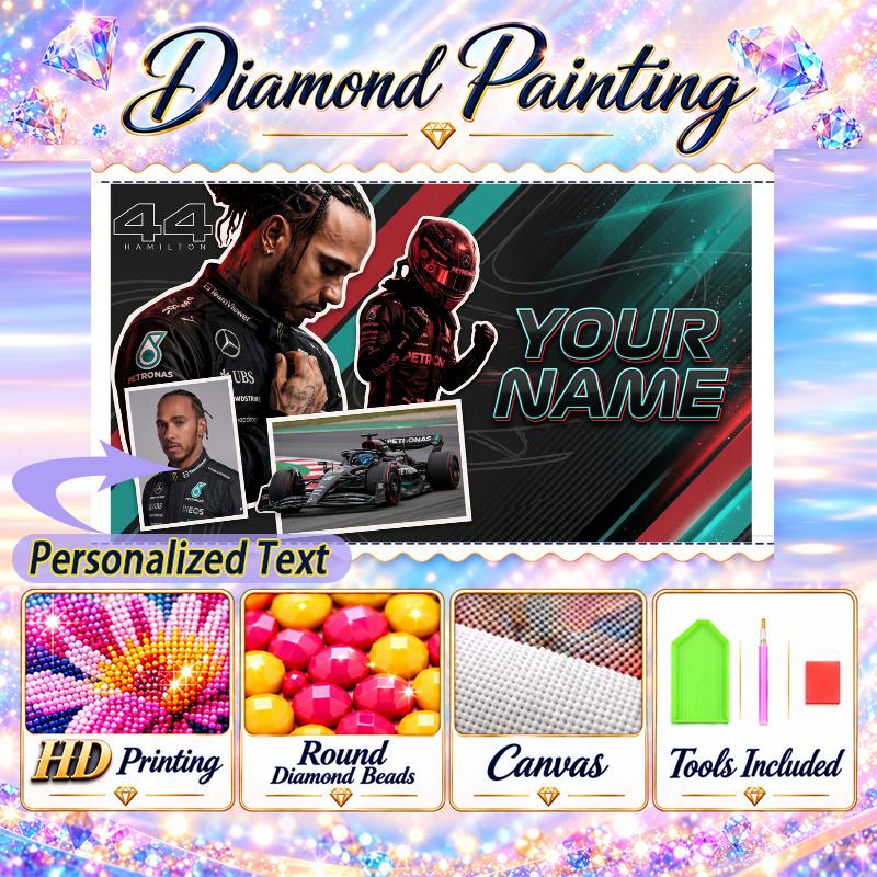 Lewis Hamilton 5D DIY Diamond Painting Custom Name Text, Full Drill Rhinestone Mosaic Art Home Gift