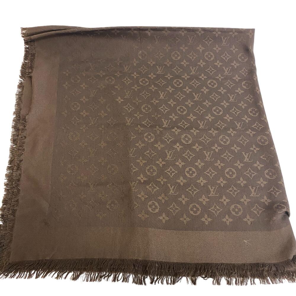 LOUIS VUITTON Large format Monogram Voal silk Stall Brown silk unisex Used
